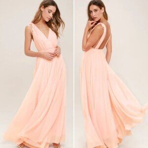 Lulus Dance The Night Away Lovely Blush Pink Maxi Dress 14962 Women's Size Large